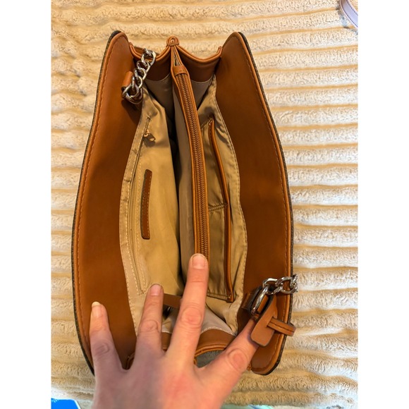 Nine West Handbag Bundle Brown Monogram Satchel & Mauve Pink Crossbody Bag - Picture 7 of 12